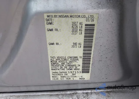 2016 Nissan Altima 2.5 Sv z USA, uszkodzony, nr VIN 1N4AL3APXGC197153